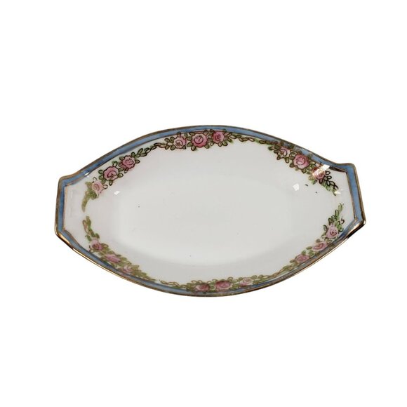 Nippon Salt Dish Set Rose Bud Pattern Bone China Gold Trim Vintage Made in Japan - Picture 4 of 9